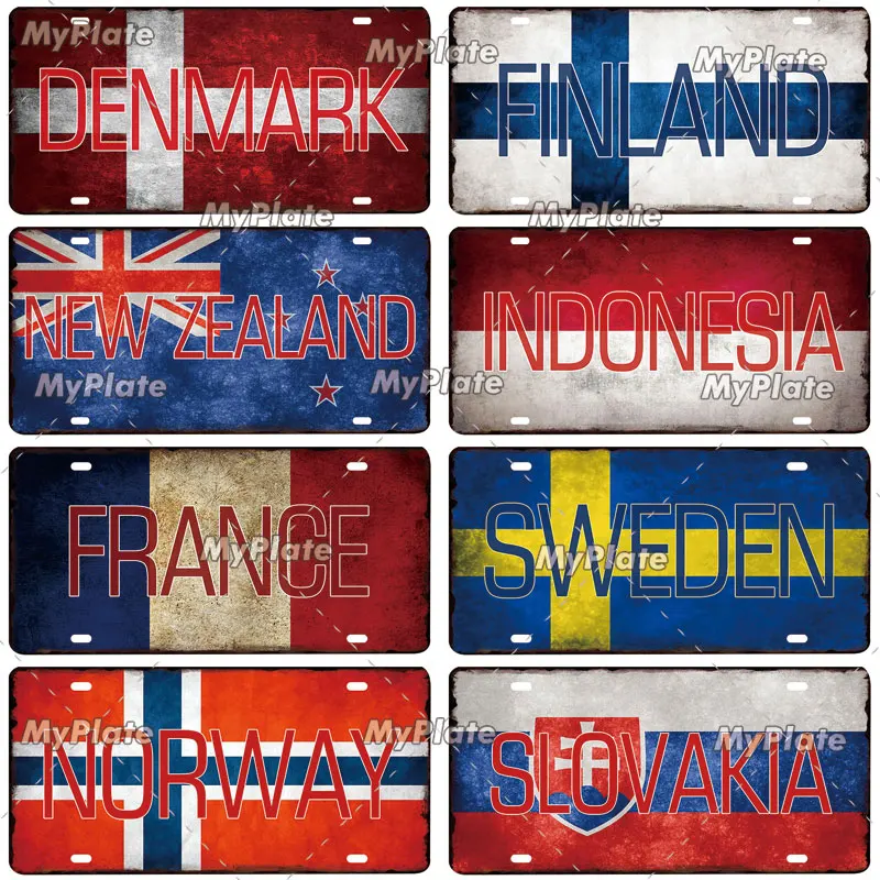[MyPlate] винтажный постер с флагом страны Лицензионная табличка металлический знак