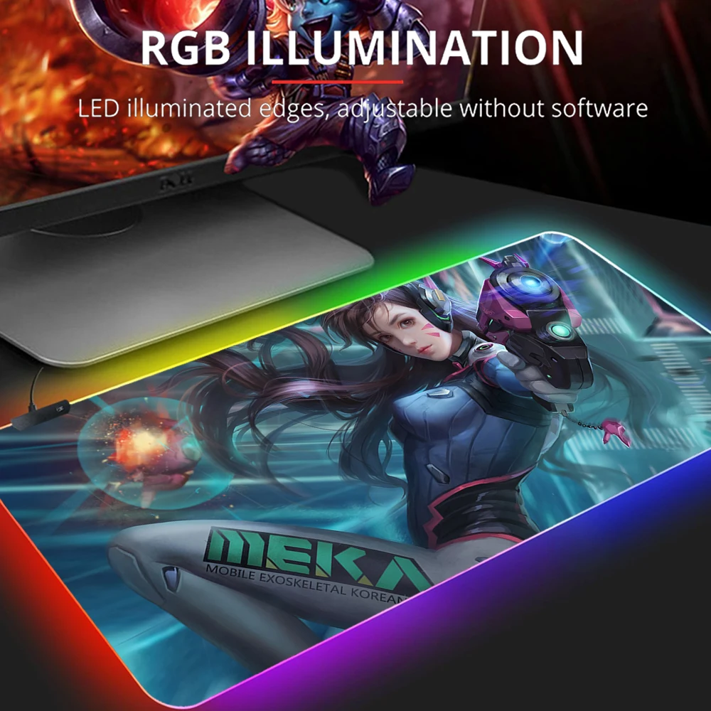 

Игровой коврик для мыши D.va Girl с RGB-подсветильник кой