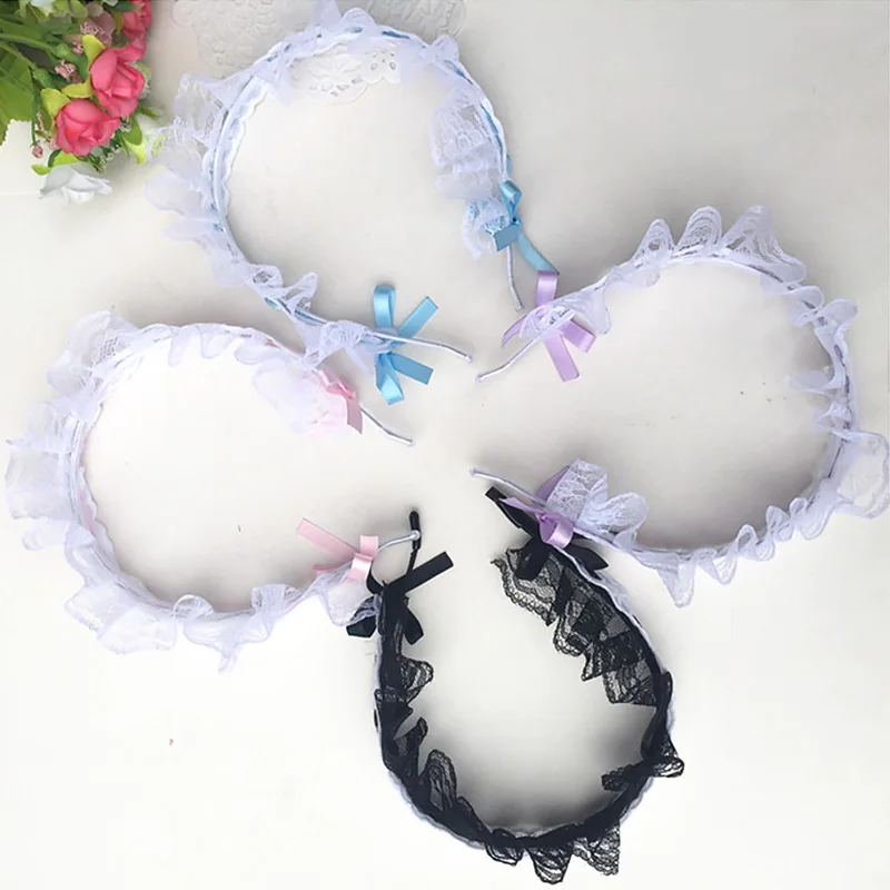 

New Lolita Headdress Hair Hoop Headband Multicolor Maid Anime Lace Bow Ribbon Hairband Retro Headwear Headdress For Girl Gift