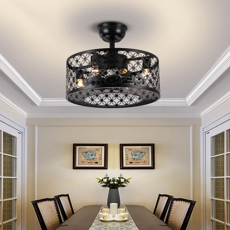 

European creative ceiling fan lamp kit with remote control, replaceable E27 bulb and adjustable speed