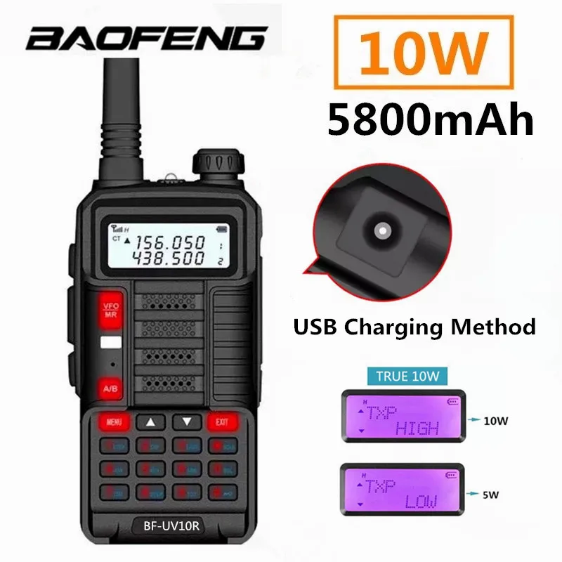 

1pack BaoFeng 10W UV-10R Walkie Talkie Transmitter Long Range UV10R Two Way Radio 128CH VHF UHF 136-174Mhz 400-520Mhz Dual Band