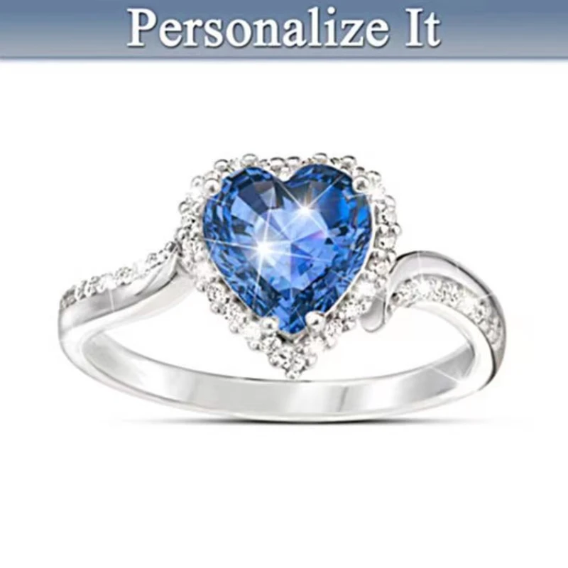 

Milangirl Trendy Female Simple Dark Blue Crystal Peach Heart Round Blue Zircon Ring Fashion Ladies Engagement Jewelry Hot Sale