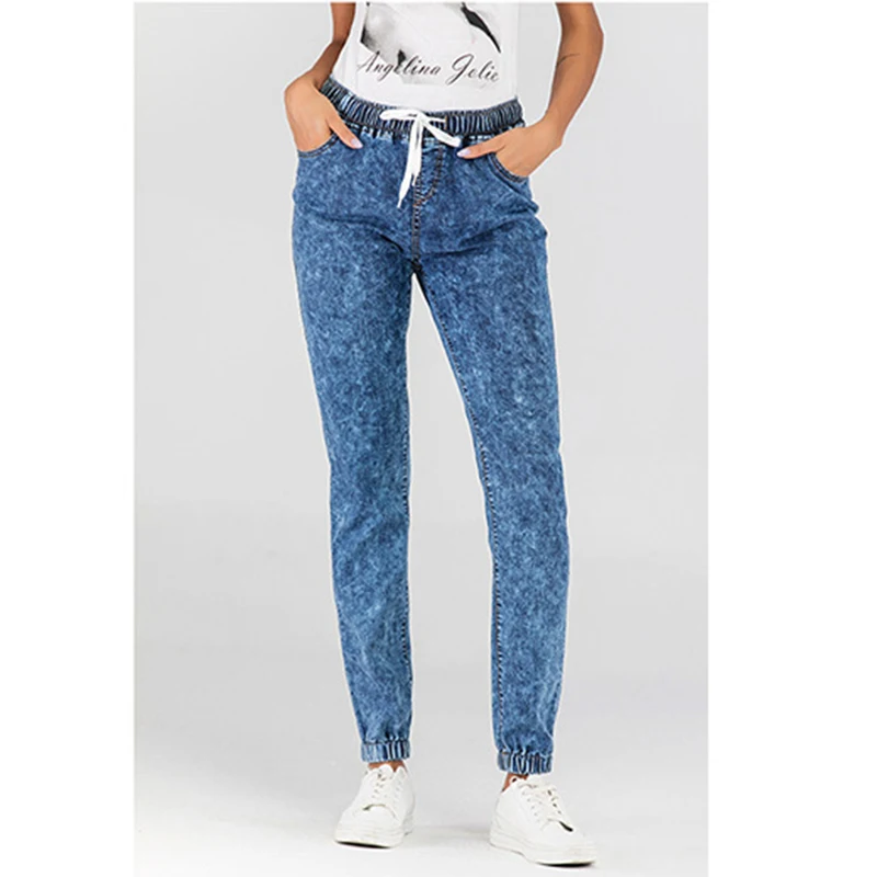 

Women's pant swomen's fashion jeans Women's jeans lace-up washed feet lantern denim trousers women