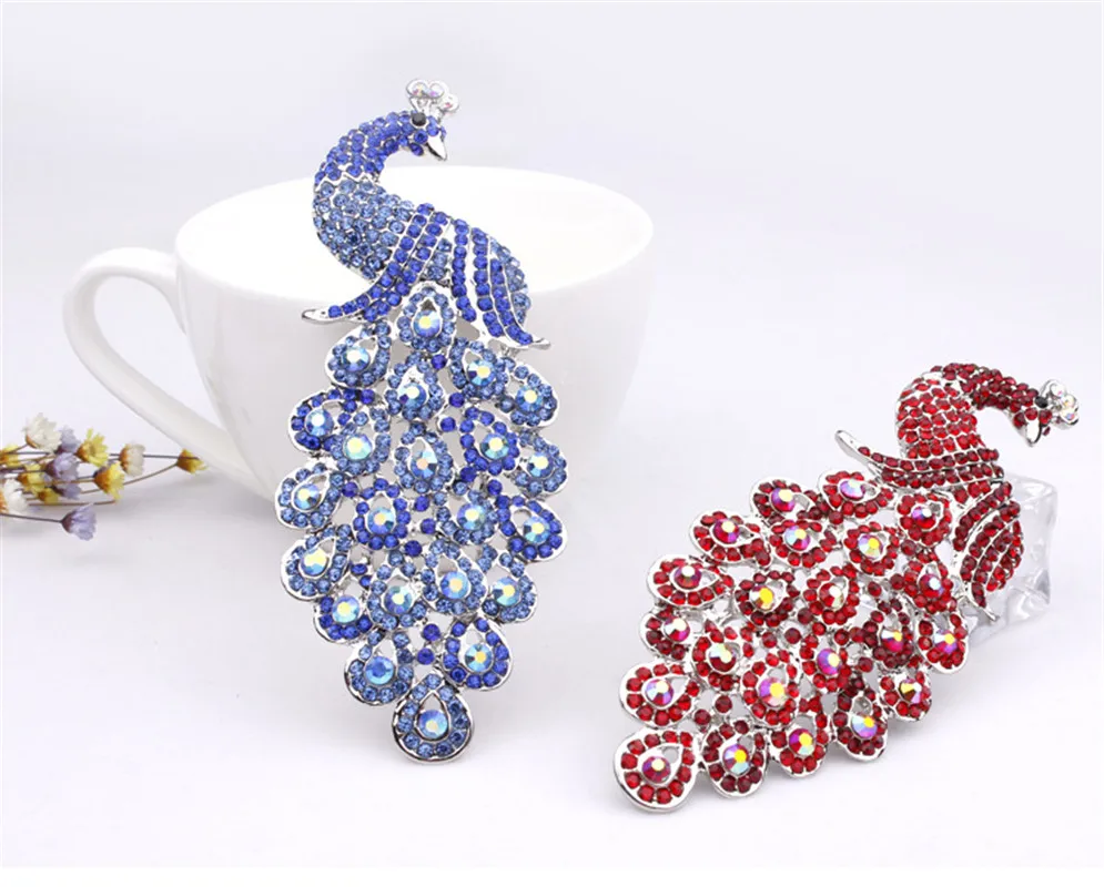 

Large Size Colored Crystal Rhinestones Peacock Brooches in Assorted Colors Corsage Buckle Jewelry Nice-looking Peacock