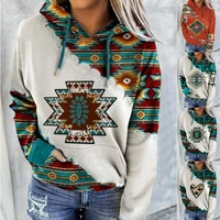 womens geometric horse print aztec hoodie pullover cowgirl western ethnic style printed hooded sweatshirt