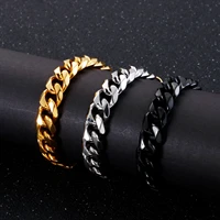 11mm round polishing cuban link chain bracelet stainless steel gold black color male choker colar jewelry gifts for him