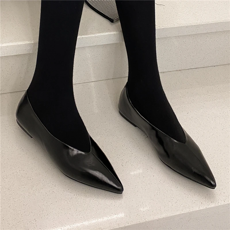 

VERCONAS Pointed Toe Women Flats High Quality Genuine Leather Fashion Concise Shallow Basic Casual Shoes Woman 2021 Spring New