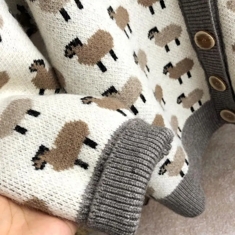 

Cartoon Sweet Cardigans Women Spring Kawaii Knitted Outerwear Teen Girls Simple Oversize Tender Sweater Jacquard Basic Daily Hot