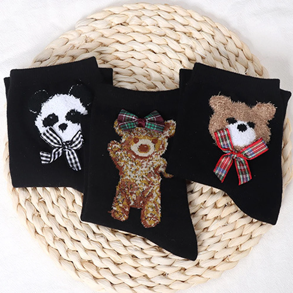 

Kawaii Cartoon Panda Bear Bow Casual Women's Socks Funny Animal Socks Fashion Gifts Black White Pure Cotton Socks
