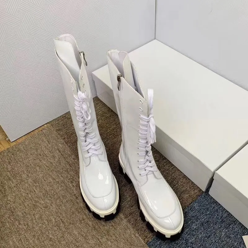Buono Scarpe/женские ботинки средней высоты на толстой подошве; ботинки в жокейском стиле с перекрестной шнуровкой; Botas Fenimina; женские ботинки черного цвета на платформе в стиле панк - Цвет: Белый