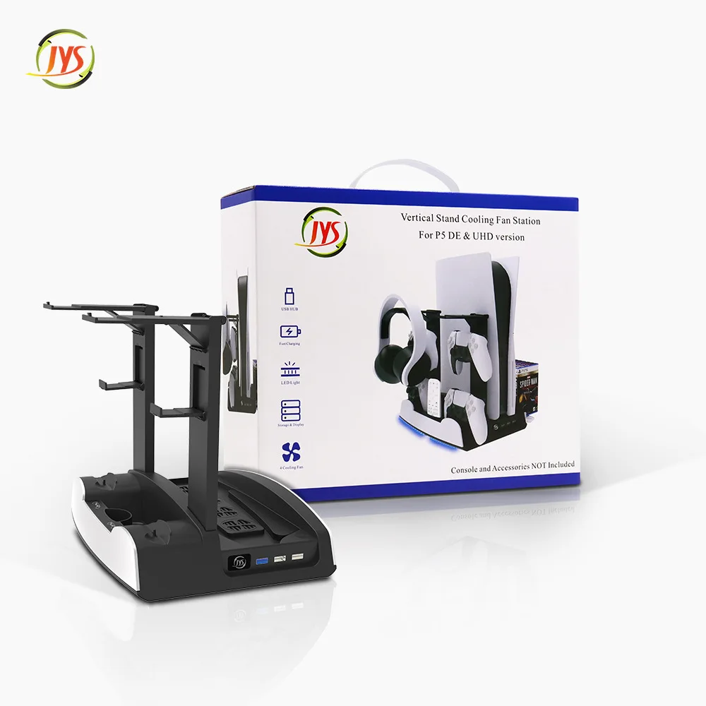 

For PlayStation5 PS5 Digital / CD-ROM Console Cooling Fan Base With Controller Double Seat Charging + Earphone Disc Storage Rack