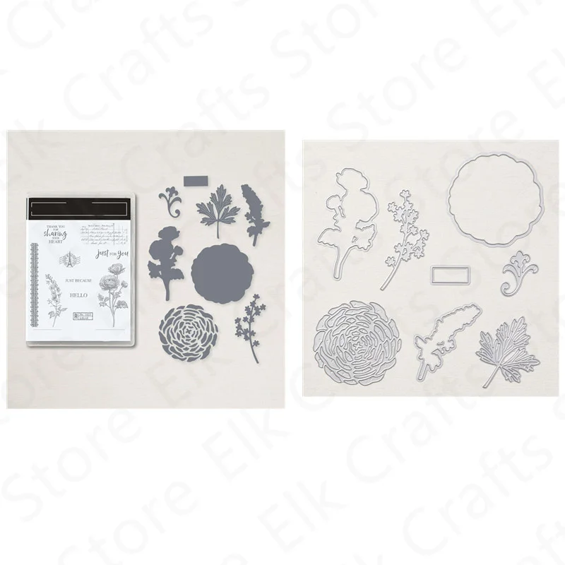 

RANUNCULUS Pattern Metal Cutting Dies and Clear Stamps For DIY Decoration Making Greeting Card Scrapbooking Art 2022 New Arrival