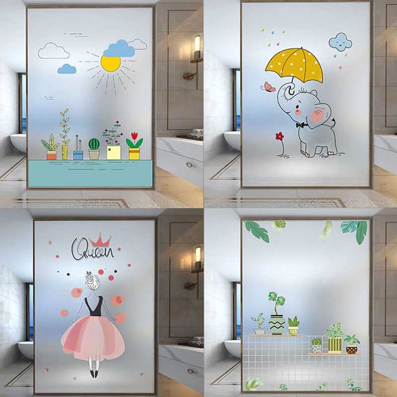 

Cartoon Frosted Window Film No Glue Privacy Window Sticker Vinyl Opaque Flex Fusible Transfer Home Decorative Stained Glass Film