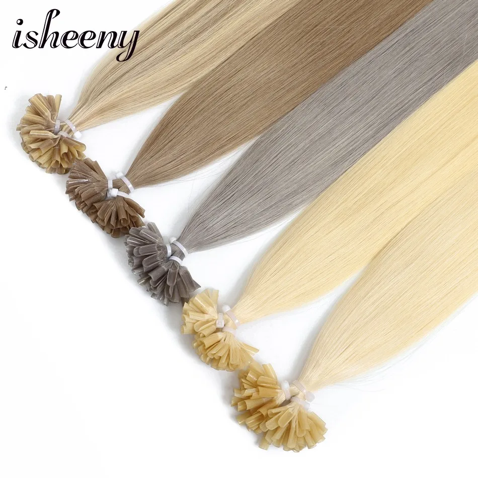 Isheeny, 50 шт., накладные волосы для ногтей/u-образные накладные волосы, 1", 18", 2", Remy, кератиновые, европейские человеческие волосы на Капсулах