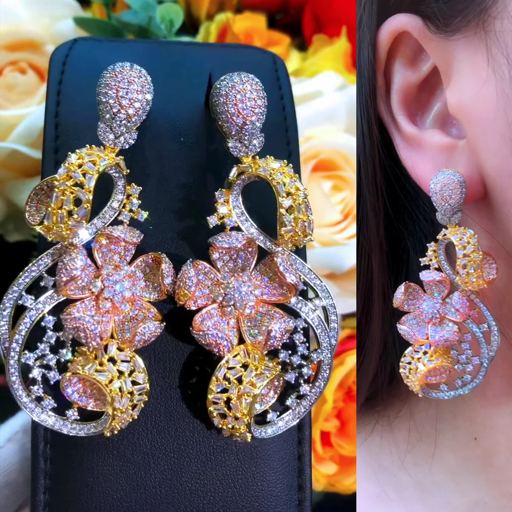 

missvikki Original Luxury Trendy Shiny Big Dangle Earrings Full Mirco Paved Cubic Zircon CZ Naija Wedding Earrings Jewelry Gift