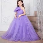 Цветочные платья для девочек, фатиновые пышные платья для первого причастия на одно плечо, детское платье на день рождения с узлом