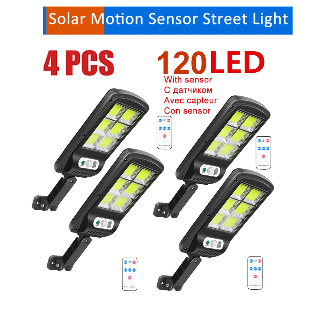 

4 шт., солнечный светильник с датчиком движения, 100 светодиодов
