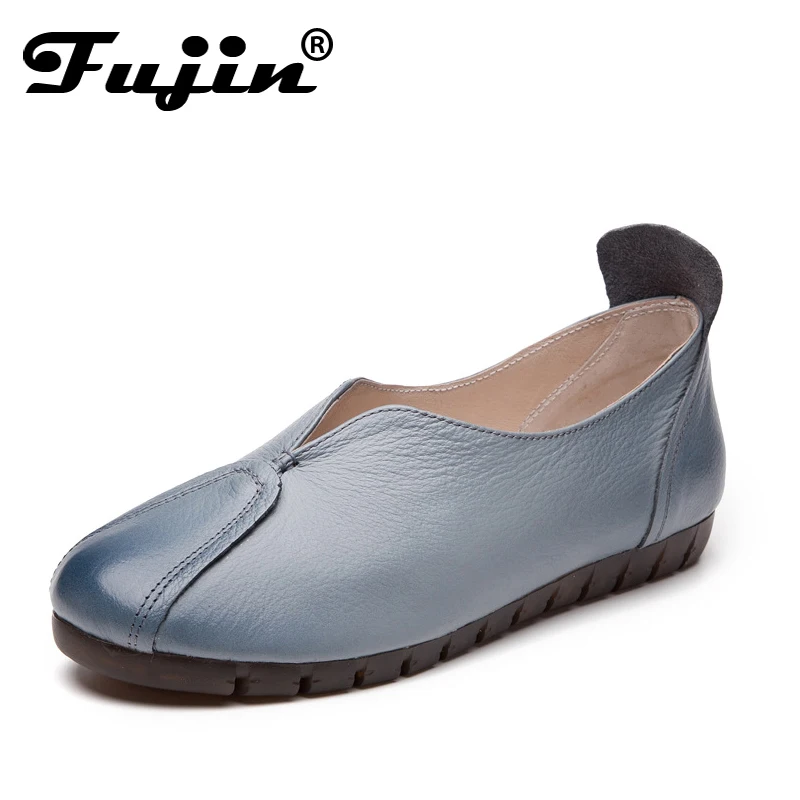 Женские лоферы на плоской подошве Fujin серые белые черные из натуральной кожи