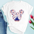 Футболка 4 июля с изображением Минни и сердца, футболка на День святого Валентина, уши Минни Маус, футболка с изображением мыши и американского флага