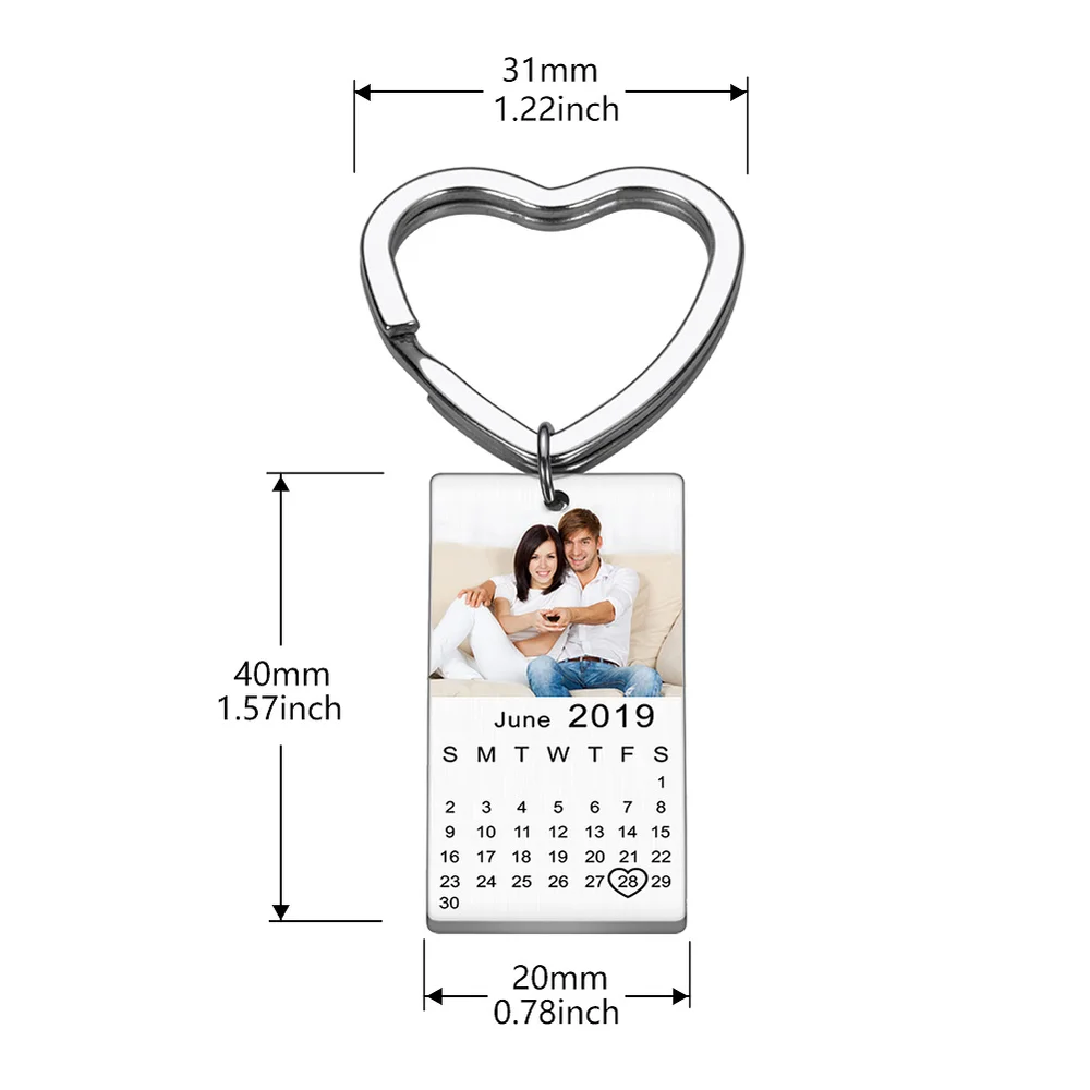 

Personalized Calendar Photo Keychain Engraved with Your Date Text Stainless Steel Keyring Wedding Anniversary Keyring Gift