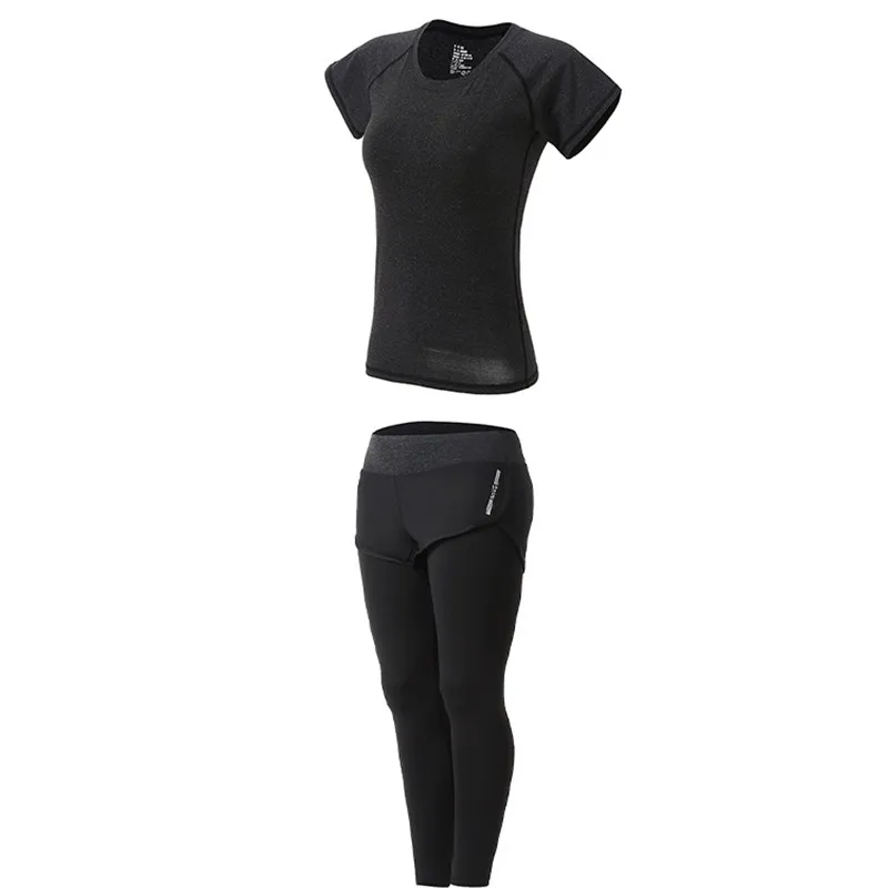 2-black-A 1 комплект, Женский комплект из 5 предметов для йоги, для бега, футболка, фитнес, бюстгальтер, спортивная одежда, для фитнеса, Kleding Vrouwen, одежда для спортзала, спортивный костюм для тренировок - Цвет: 2-black-A