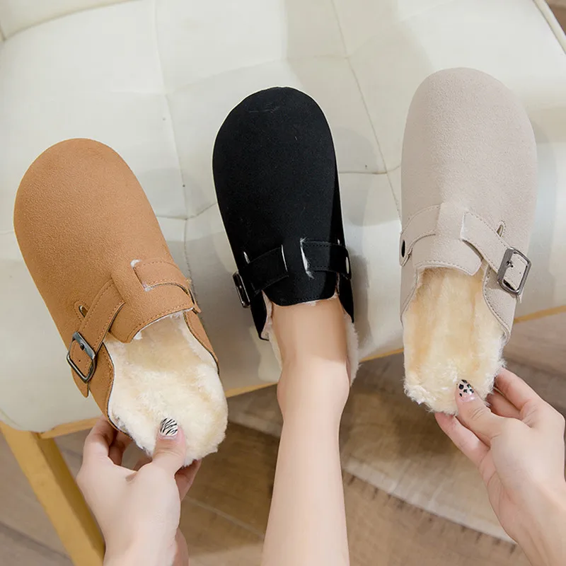 

Shoes Women Plush Slippers For Adults Cover Toe Female Mule Low Luxury Slides Platform Soft Fur Mules Designer Flat PU Casual