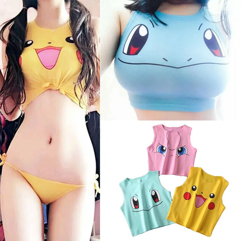 Женский костюм с принтом Pokemon Pikachu разноцветная майка без рукавов летний в стиле