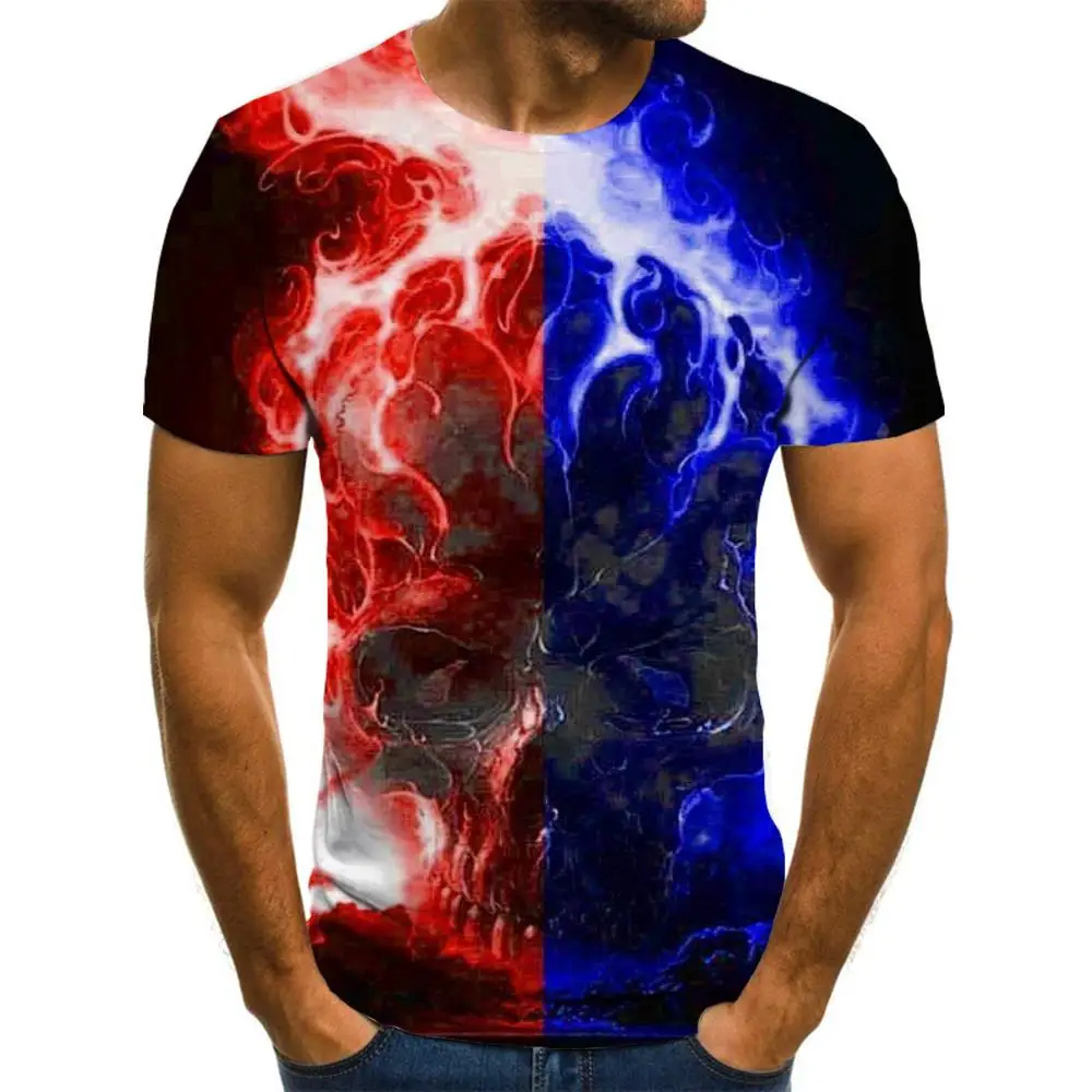 

Giyu Brand Skull T shirt Men Flame Tshirts Casual Colorful Tshirt Printed Short Sleeve Punk Rock Printed Style Tops