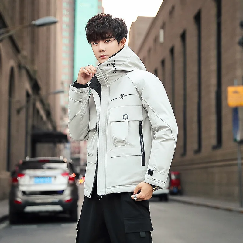 Tops Mens Hooded White Duck Down Jacket 2022 Winter Streetwear Solid Down Coat Parkas Fashion Thick Warm Puffer Outwear Clothing
