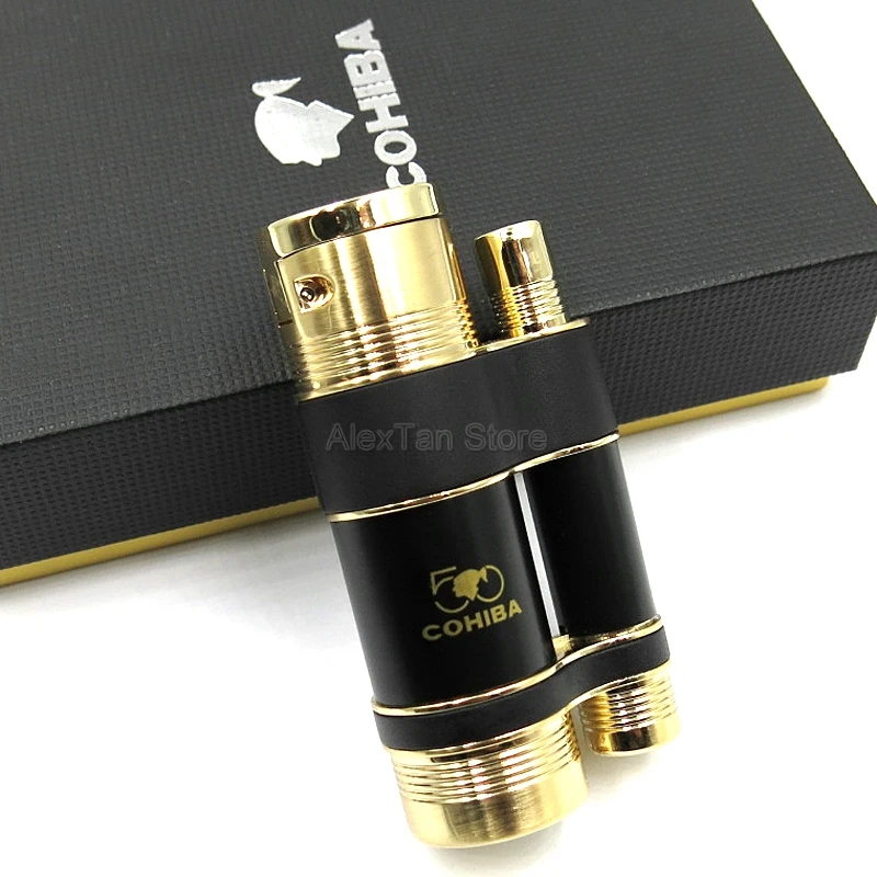 COHIBA 50th юбилей карманные металлические ветрозащитные зажигалки 3 синий фонарь огонь пламя сигарета зажигалка с клапаном фонарь Adjuste