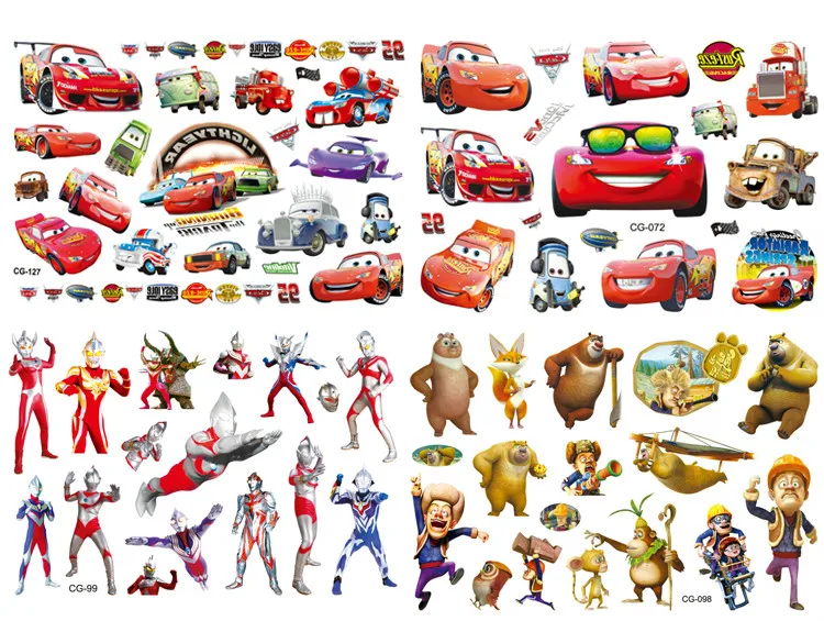 

4PCS Carton Temporary Tattoo Cute Car Hero Small Patern Design Tattoo Kids Body Art Fake Tattoo Tatouage Temporaire