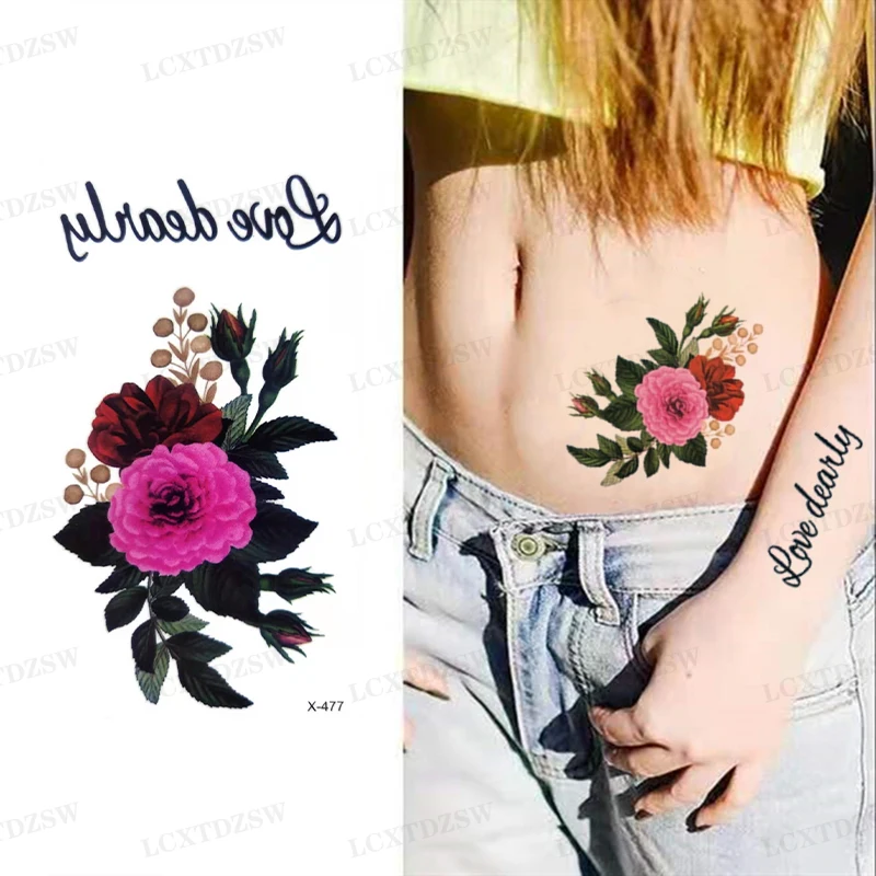 Temporary Tattoos Stickers Rose Tattoo Translation To Body Art Arm Fashion Flower Fake Tattoos Decal Back Tattoo For Women Men