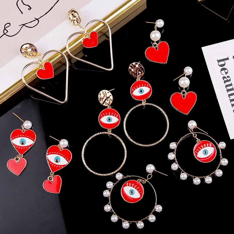2019 трендовые геометрические длинные красные серьги в форме сердца от сглаза