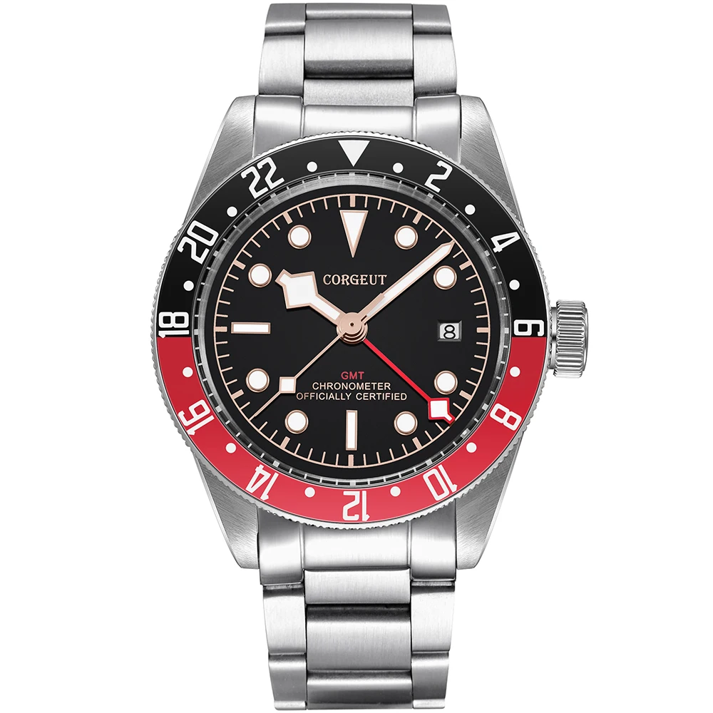 

Corgeut Design Brand Luxury Men Watches lume Schwarz Bay GMT Automatic Military Sport Swim Clock Mechanical Wristwatch