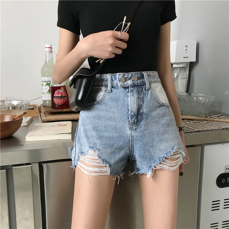Han edition/джинсовые шорты с потертостями и неровными краями | Женская одежда