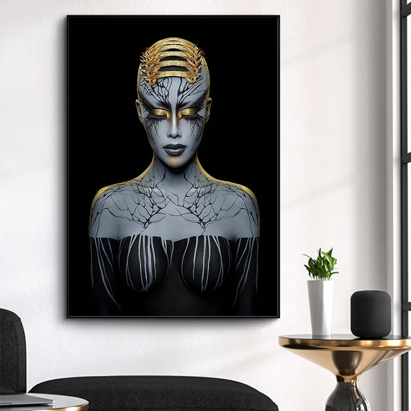 Современная черно-Золотая Женская Картина на холсте абстрактные постеры и