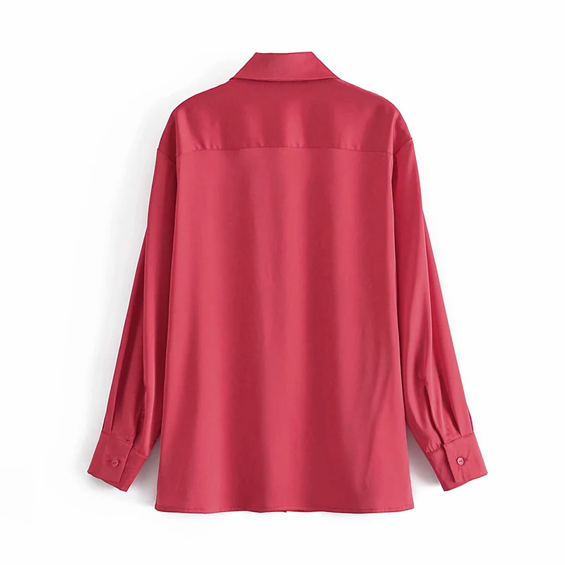 

WXWT 2021 Fashion Women Solid Satin Loose Shirt Vintage Long Sleeve Button-up Female Blusas Chic Tops DWDD87337