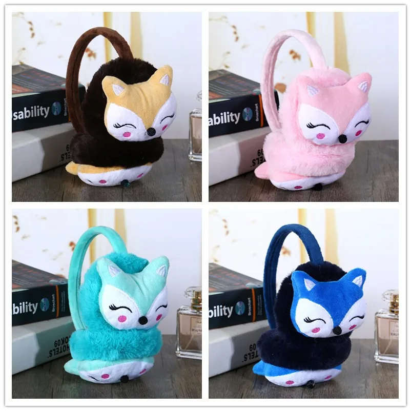 Модные новые зимние теплые милые детские наушники с милым кроличьим плюшем для