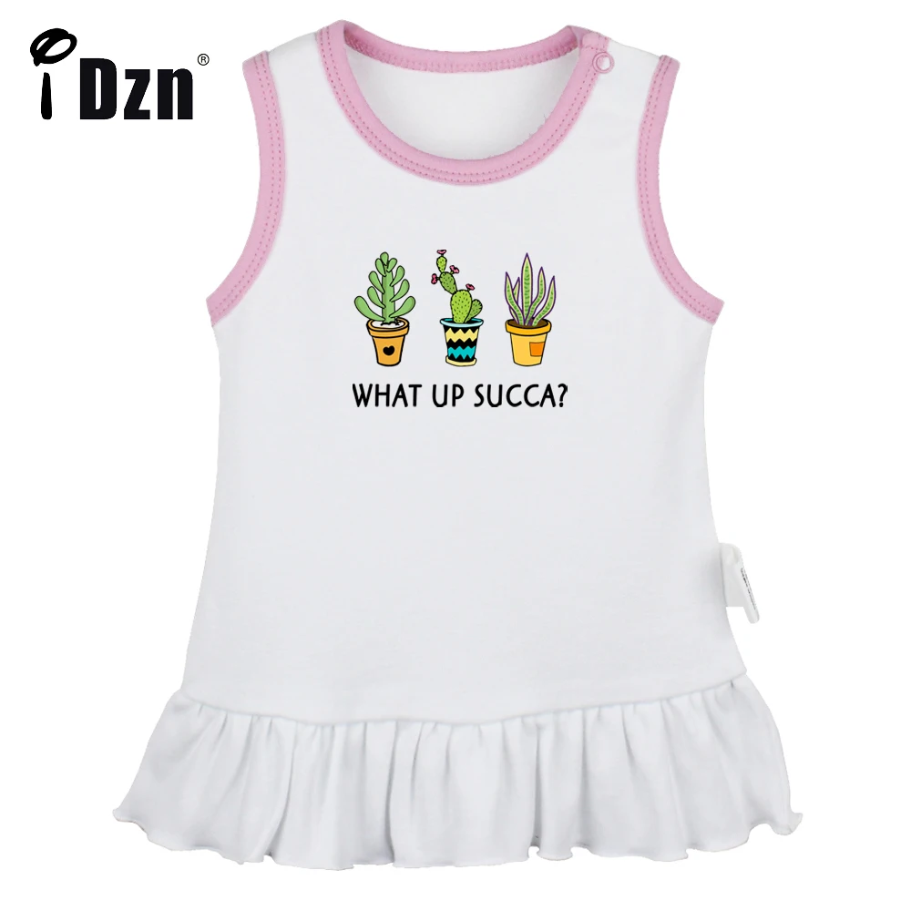

iDzn NEW Summer What Up Succa Cactus Cute Baby Girls Sleeveless Dress Newborn Fun Art Printed Pleated Dress Soft Vest Dresses