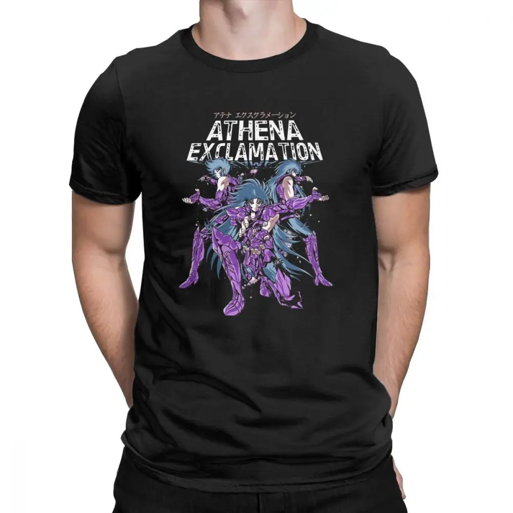 Funny Athena Exclamation T-Shirts for Men Pure Cotton T Shirts Knights of the Zodiac Saint Seiya 90s Anime Short Sleeve Tee |