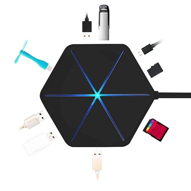 6 Порты и разъёмы USB2.0 концентратор разделитель Цвет светильник зарядки сплиттер