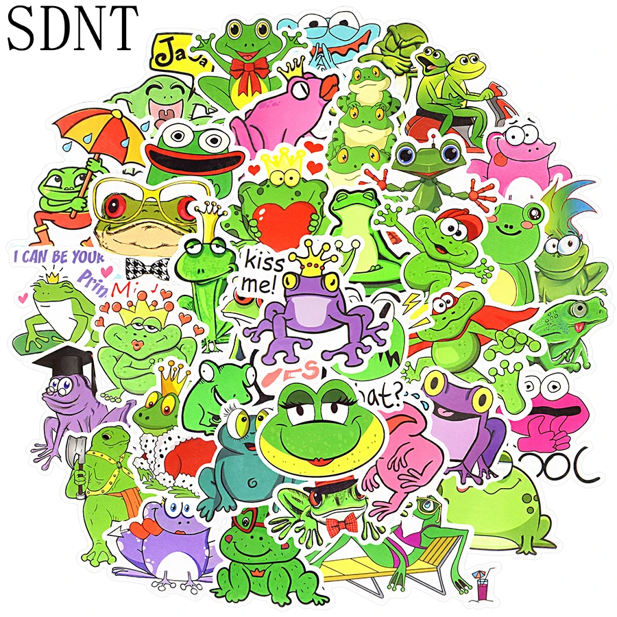 

50PCS/Pack Frog Cartoon Stickers Cute Funny Animal Waterproof Stickers Pack Kids Toys for Laptop Car Scrapbook Room Decor Decals