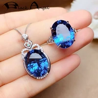 black angel 2021 new silver romantic wedding jewelry set created sapphire cz pendant necklace resizable ring for women gift