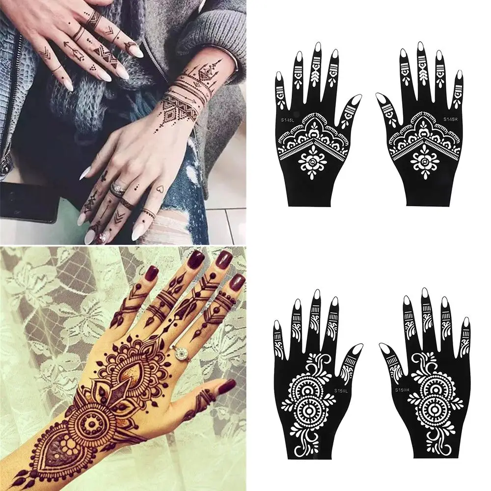 

1 Pairs Henna Tattoo Stencil Temporary Hand Tattoo Body Art Sticker Template Indian Wedding Painting Henna Kit Tool