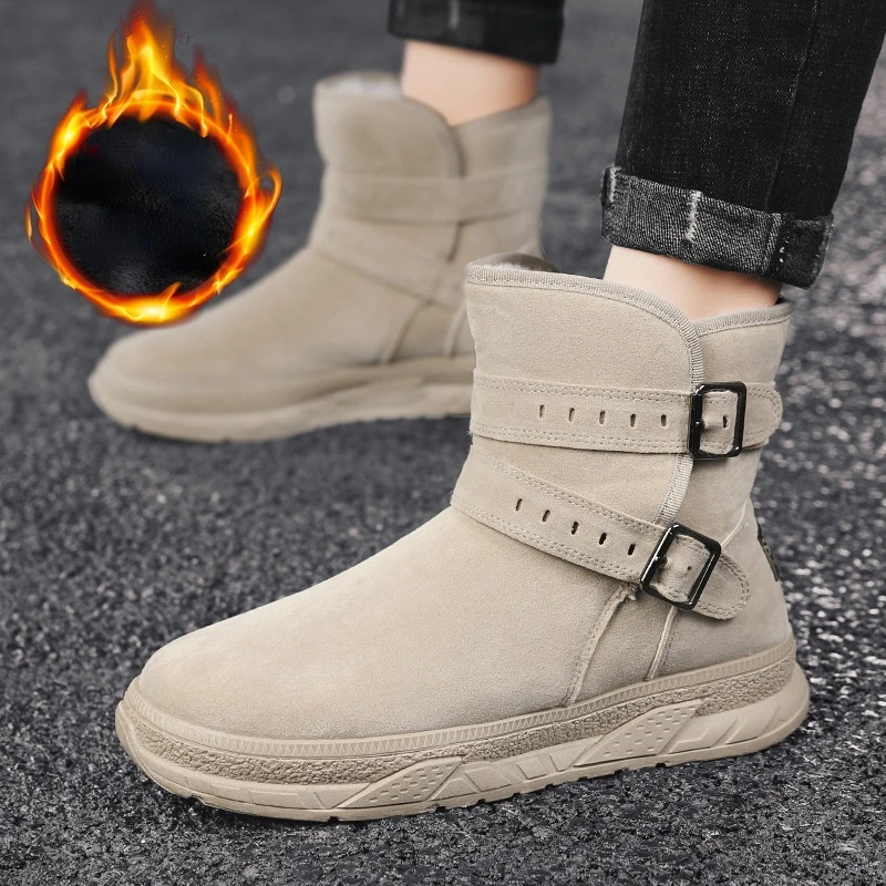 

2021 Fashion Men's Snow Boots Keep Warm Shoes Black Gray Velvet Shoes Thick Soled Male Boots Casual Men Wear Resisting Boots