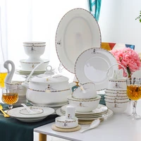 jingdezhen ceramic tableware set swan bone china rice bowl plate gift logo custom wholesale