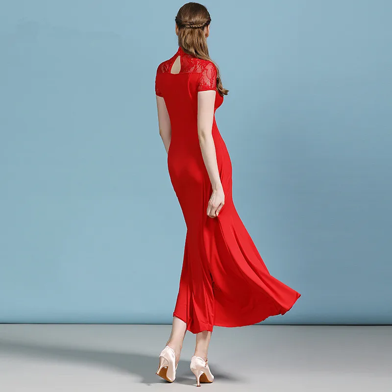 Красное Бальное танцевальное платье для женщин с длинными рукавами танцы Вальс