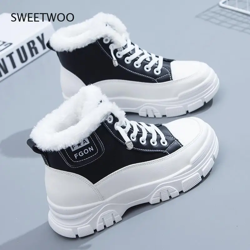 

Женские зимние ботинки, новинка 2021, бархатная обувь на толстой хлопковой подкладке, кроссовки на толстой подошве, повседневные короткие бот...