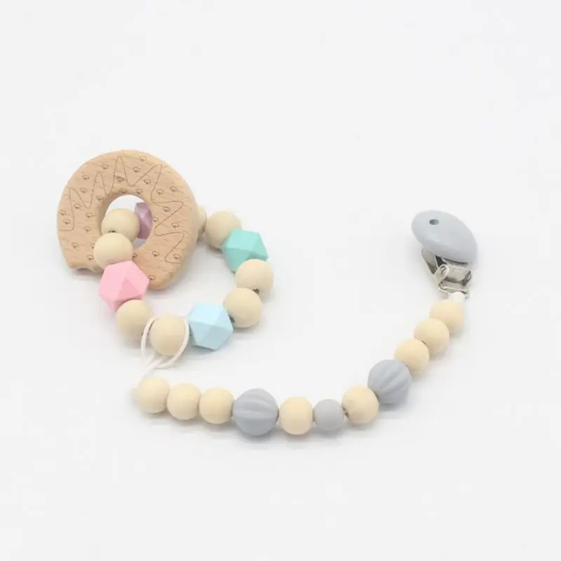 Baby Teether Bracelet Rodent Molar Stick Non Toxic Silicone Bite Necklace Stick Cute Cartoon Pattern Toy Baby Gym Wood