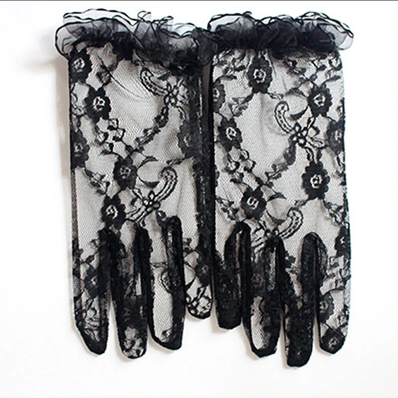 

Fashion Sexy Lace Women Gloves Sunscreen UV-Proof Driving Gloves Ladies Mesh Short Thin Tulle Gloves Full Finger